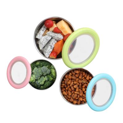 China Reusable Snack Nesting Bowl Portable Freshness Resistant Slip Resistant Bottoms With Silicone Lid Stainless Steel Takeout Food Container for sale