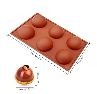 China 6 Hole Stocked Fondant Cake Decorating Cake Molds Sphere Round Silicone Chocolate Mold for sale