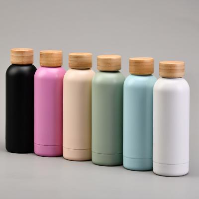 China Double Wall Stocked Vacuum Insulated Leak Proof Wide Mouth Bottle With Bamboo Lid Stainless Steel Water Bottles for sale