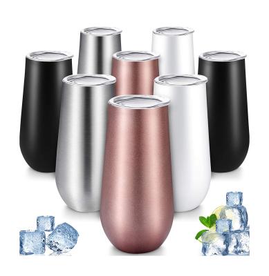 China Stocked Stemless Wine Glasses Stainless Steel Cups 6oz Champagne Tumbler Flutes Double Walled Insulated Shatterproof Cocktail Cup for sale