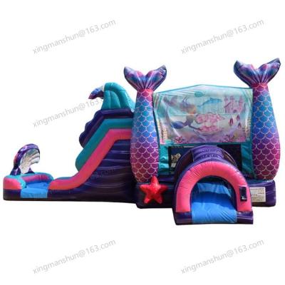 China PVC Princess Inflatable Trampoline Mermaid Jumps Castle Inflatable Trampoline With Slide for sale