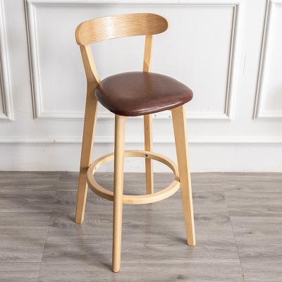 China Hot Modern Kitchen Cafe Modern Amazon Sales High Legs Wood Stool Leather Bar Seating Chair for sale