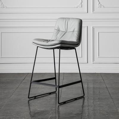 China Modern Lightweight Luxury Leather Barstool Counter High Barstool Kitchen Bar Chairs Metal Base Chairs for sale