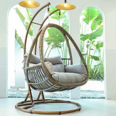 China Contemporary Modern Comfortable Outdoor Patio Swing Rattan Double Seat Garden Chair Metal Hanging Chair Stand for sale