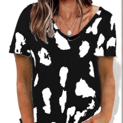 China Anti-wrinkle YH sporting wholesale summer casual leopard printing oversized short sleeve women T-shirt for sale