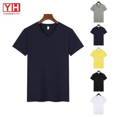 China Anti-wrinkle 2022 Newest Summer Bargain Price Cotton Spandex Stylish V-Neck T-Shirts For Men for sale