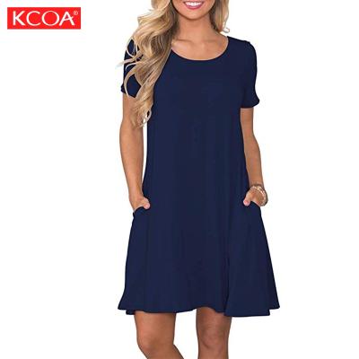 China 2021 Spring Breathable Summer O-Neck Plain Color Casual Short Sheath Dress With Pockets For Women for sale