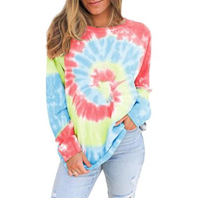 China Anti-wrinkle Rts Fashion Tie Dye O-neck Autumn Winter Long Sleeve Women's Hoodies and Sweatshirts for sale