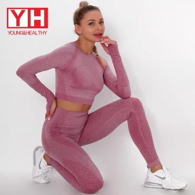 China Chinese Factory High Quality Breathable Exercise Women's Long Sleeve 2pcs Sport Yoga Set With Your Own Logo for sale