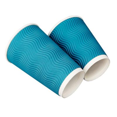 China Biodegradable Custom Printed Disposable Ripple Paper Cup Single Wall Double Sleeves With Lids For Coffee Hot Drink for sale