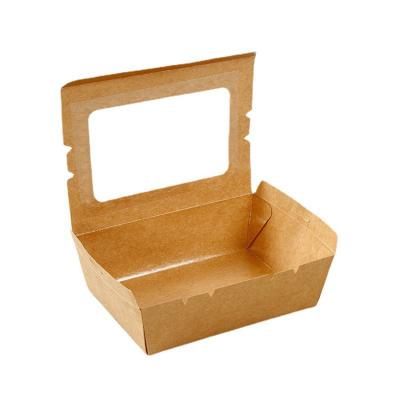 China 2000ml Disposable Brown Kraft Food Paper Pack Take Out Boxes Salad Quick Food Containers With Clear Window for sale