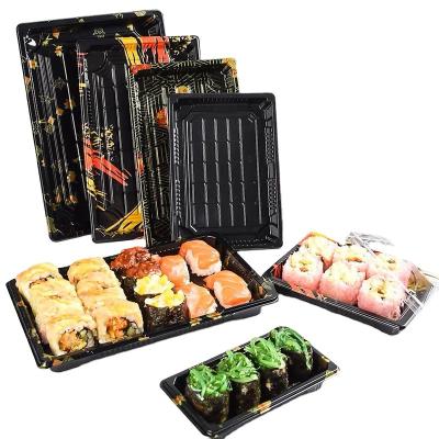 China Bento Takeaway Packaging Takeout Sushi Serving Rectangular Wholesale Custom Disposable Tray Disposable Plastic Sushi Box With Lid for sale