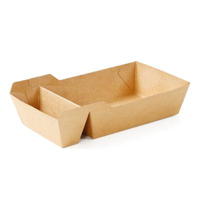 China Disposable Paper Food Boxes Thickened Kraft Paper Grease Proofing Boat Boxes Disposable Fast Food Takeout Boxes With Condiments for sale