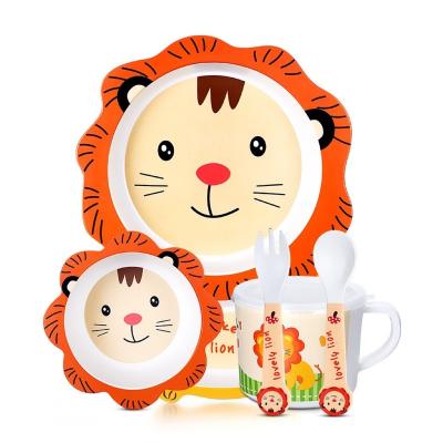 China 2022 New Arrival Wholesale Best Selling 5 Pieces Plate Bamboo Fiber Kids Dinner Set Cute Cartoon Animal Print Dinnerware Set Eco Plates Sets for sale