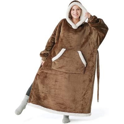 China OEM Winter TV Fleece Sherpa Fire Retardant Oversized Wearable Hoodie Giant Cozy Blanket Adult Long for sale