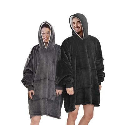 China OEM Couples Plaid Zipper Fire Retardant Super Soft Oversized Sherpa Plush Wearable Adult Hoodie Blanket for sale