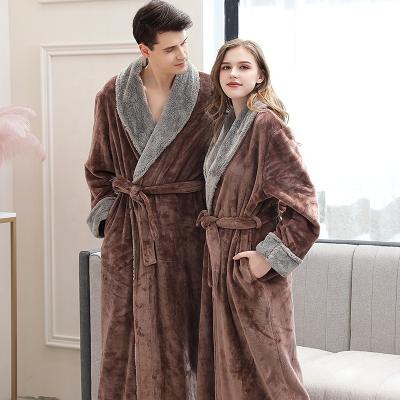 China China Business Textile Flannel Bathrobe Couples Thermal Bathrobe Home Sleepwear Solid Bathrobe Men for sale