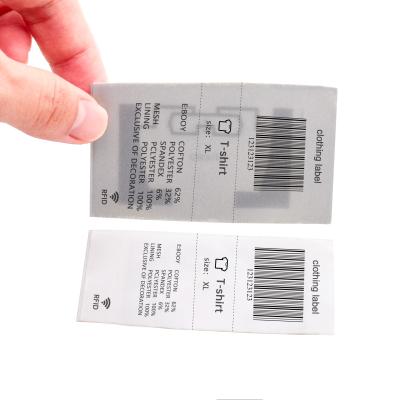 China Waterproof / Waterproof Custom Barcode Printing Apparel Textile 860-960mHz UHF Rfid Washing Woven Label for sale