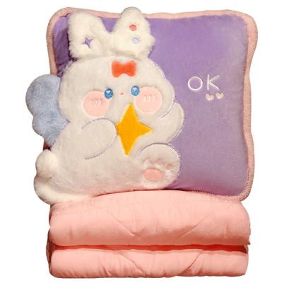 China Plush Cartoon Rabbit Plaid Comforter Two-in-One Folding Air-Conditioned Blanket Pillow Cover Comforter Plaid Blanket for sale