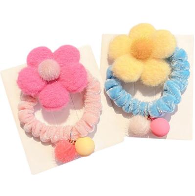 China Girly Plush Hair Accessories String Ponytail Hair Band Ponytail Candy Colored Plush Flower Head Plush Crac! crack! for sale