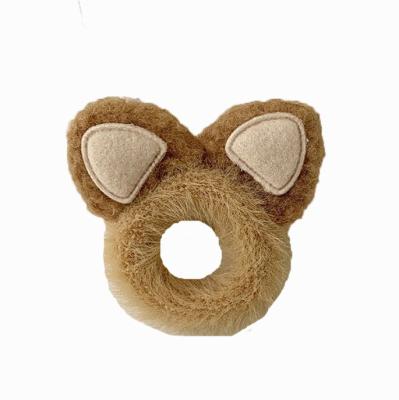 China Autumn and winter plush toy ear cartoon scrunchie milk plush hair accessories new coffee color cute super cute leather band for sale