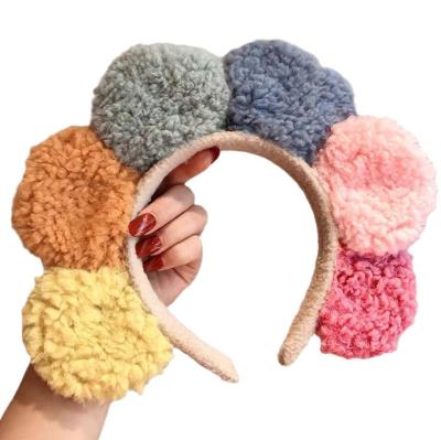 China Cute Plush Hair Accessories Lamb Colorful Woolen Sunflower Headband Plush Hair Accessories for sale