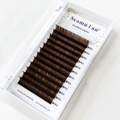 China SEAMULAN Dark Brown Natural Soft Eyelash Extension PBT Korean Material Loop J 2022 Since Single C cc DD Length 6-15mm 0.05 0.07 0.10 for sale