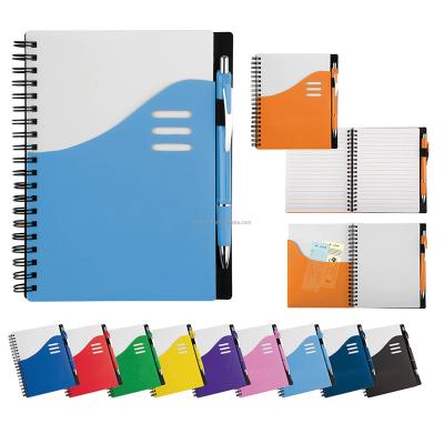 China Custom Plastic Recycled And Eco-friendly A5 Spiral Notebook Cover PP Flexible Notebook With Pen for sale