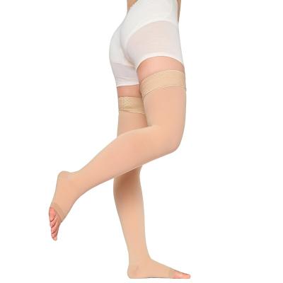 China OEM/ODM Athletic Custom Nude Buttocks Womens Thigh High Compression Medical Stockings 15-20mmhg for sale