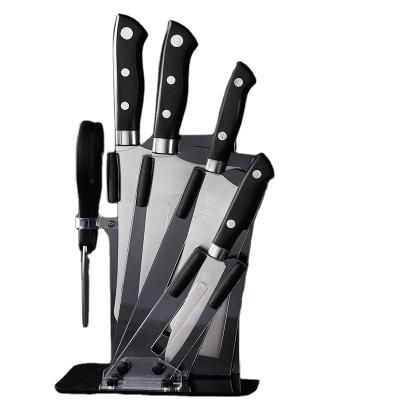 China Amazon Hot Sale 5pcs Viable Black Kitchen Knives Set Including Scissors Peeler and Knife Sharpener for Home and Restaurant for sale