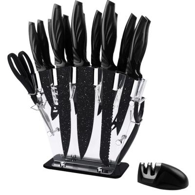 China 17 pieces viable kitchen knife set black stainless steel kitchen knife and kitchen knife color box sharpener for sale