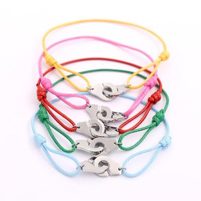 China Other Multicolor Matching Titanium Handcuffs Bracelet Couples Handwoven Titanium Steel Leather Bracelet Wristband Ornament for sale