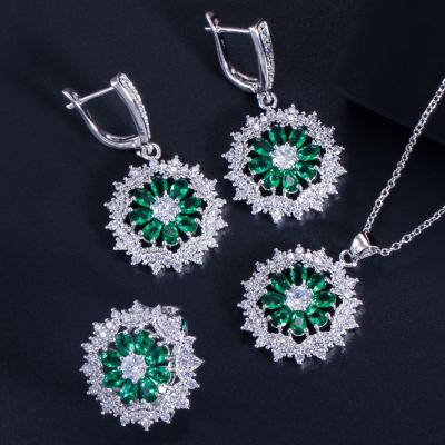 China Other Amazon banquet and performance bridal accessories fashion to AAAZircon all-matching earrings ring pendant three-piece set for sale