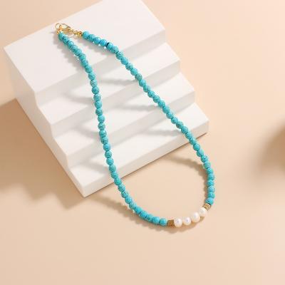 China Other 2022 Fashion Style Turquoise Necklace Female Niche Pearl Necklace Bohemian Natural Freshwater Short NecklacePersonalized for sale