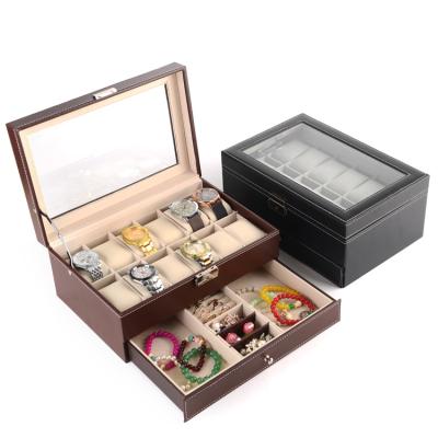 China Wholesale 12 Double Layer Watch PU Jewelry Box Household Ring Earrings Storage Box Birthday Engagement Gift Party Wedding for sale