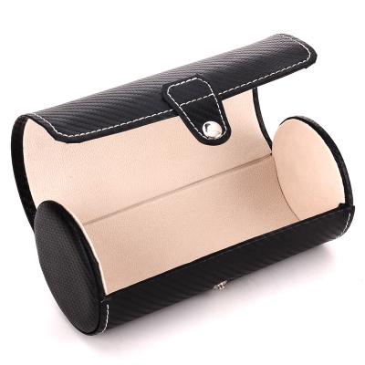 China Round Leather Electronic Watch Storage 3 Bit Watch Box Jewelry Storage Box PU Watch Packaging Box for sale