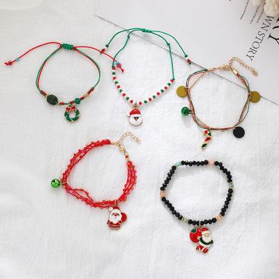 China Other Christmas Woven 2022New Beads Bracelet Set Wholesale Santa Claus Bell Pendant Bracelet Wholesale Selection for sale