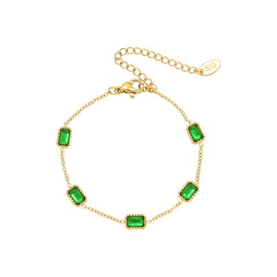 China Other Gold Inlaid Zircon Green Titanium plated18KGold Steel Bracelet For Women for sale