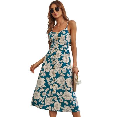 China Good Selling Breathable Printed Strapless Single V-Neck Long Breasted Casual Dress For Women for sale