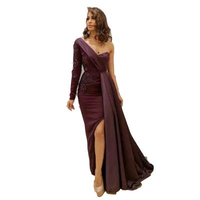 China Best Selling Sexy Slim Fit Breathable Slit Evening Dress Plus Size Purple Ladies Dress For Party for sale