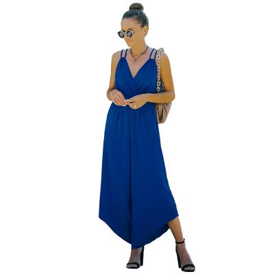 China Factory Direct Selling Solid Color Chiffon One Piece Breathable Suspenders Wide Leg Pants For Women for sale