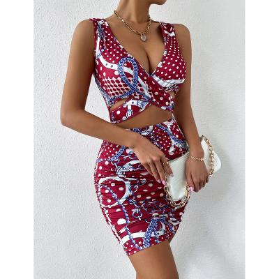 China Breathable Sexy Package Hip Dress Promotion Low Price Sleeveless Printing Hollow Dress For Women for sale