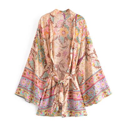 China 100% Floral Boho Blanket Anti Pilling Cotton 3/4 Sleeve Loose Plus Size Women's Kimono Blusas for sale