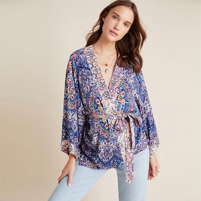 China Jasmine Kimono Bohemian Floral Print Gypsy Kimono Plus Size Women Plus Size Shorts Cover Up Cardigan Blouse for sale