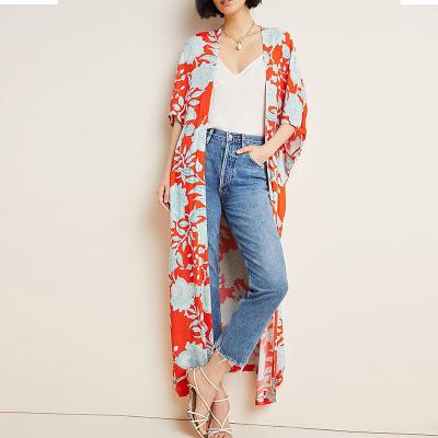 China Plus Size Plus Size Bohemian Priscilla Duster Kimono Floral Print Long Maxi Kimono Oversize Outerwear Short Blusas for sale