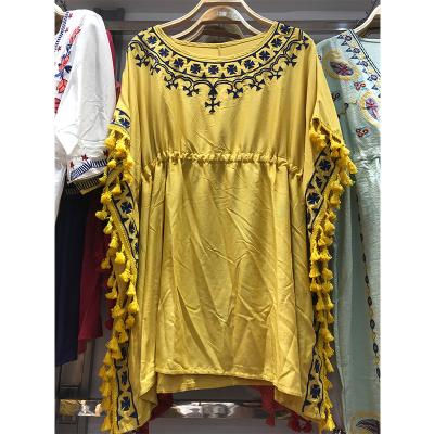 China New Embroidery Women Tassles Tunic Blusas Women Oversize Kaftan Loose Fit Casual Bohemian Breathable Shirts Full Blouses for sale