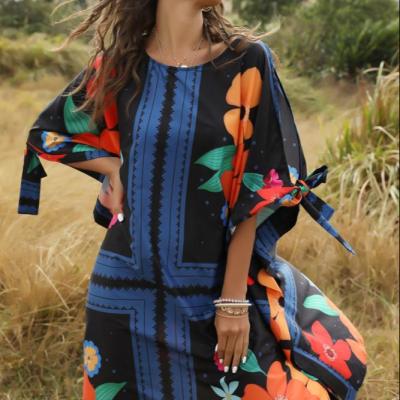 China 2022 Summer New Spring Summer Fashion Oversized City Floral Printing O-Neck Plus Size Loose Batwing Sheath Dress for sale