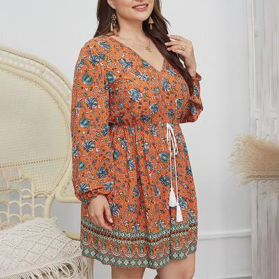 China Plus Size Plus Size Inspired Plus Size Women's Clothing V-Neck Summer Shorts Sheath Plus Size Women's Long Border Maxi Dress Ladies Beach Dress for sale