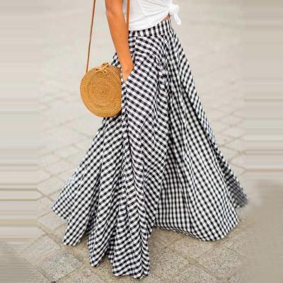 China New Plus Size Women's Summer Plus Size Women's Plus Size Casual Lady's Waist Plaid Skirts Simple Style Holiday Thin Floral Print Splice Lace Up Long Maxi Dress for sale