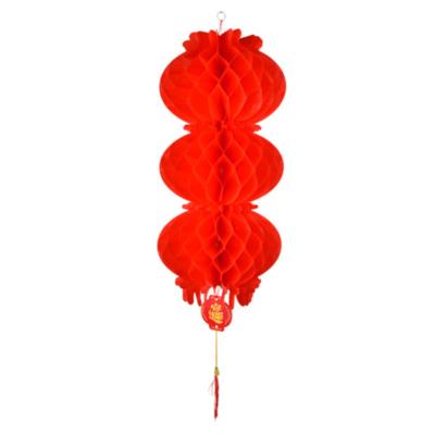 China 3pcs Paper Plastic Foldable Red Paper Lanterns Waterproof Lucky Good Fortune Chinese Red Lanterns New Year Spring Festival Party Decoration for sale